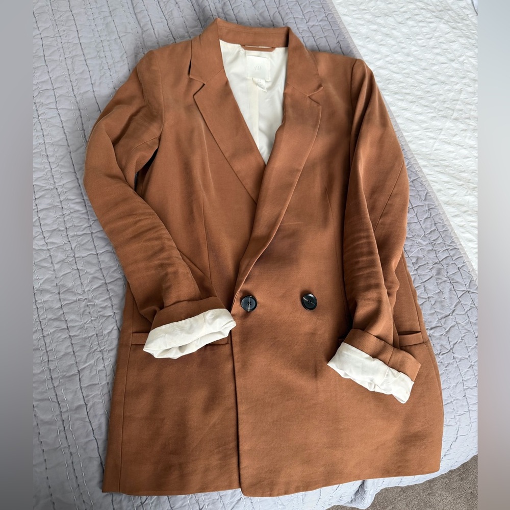H&M Double-Breasted Jacket Brown Sz 0